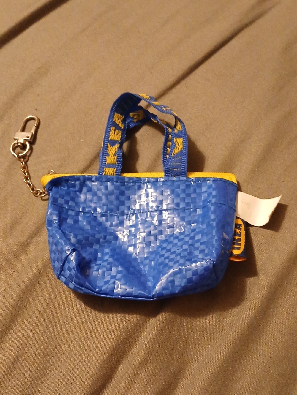 Blue Mini Tote Keychain with Yellow Trim